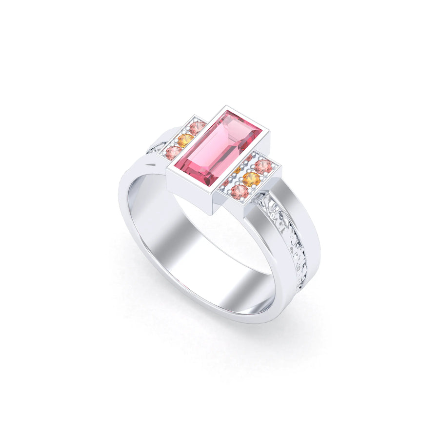 Bague de joaillerie en or blanc 18 carats, vue de détail, fabriquée à l’atelier Bajoia de Sèvres