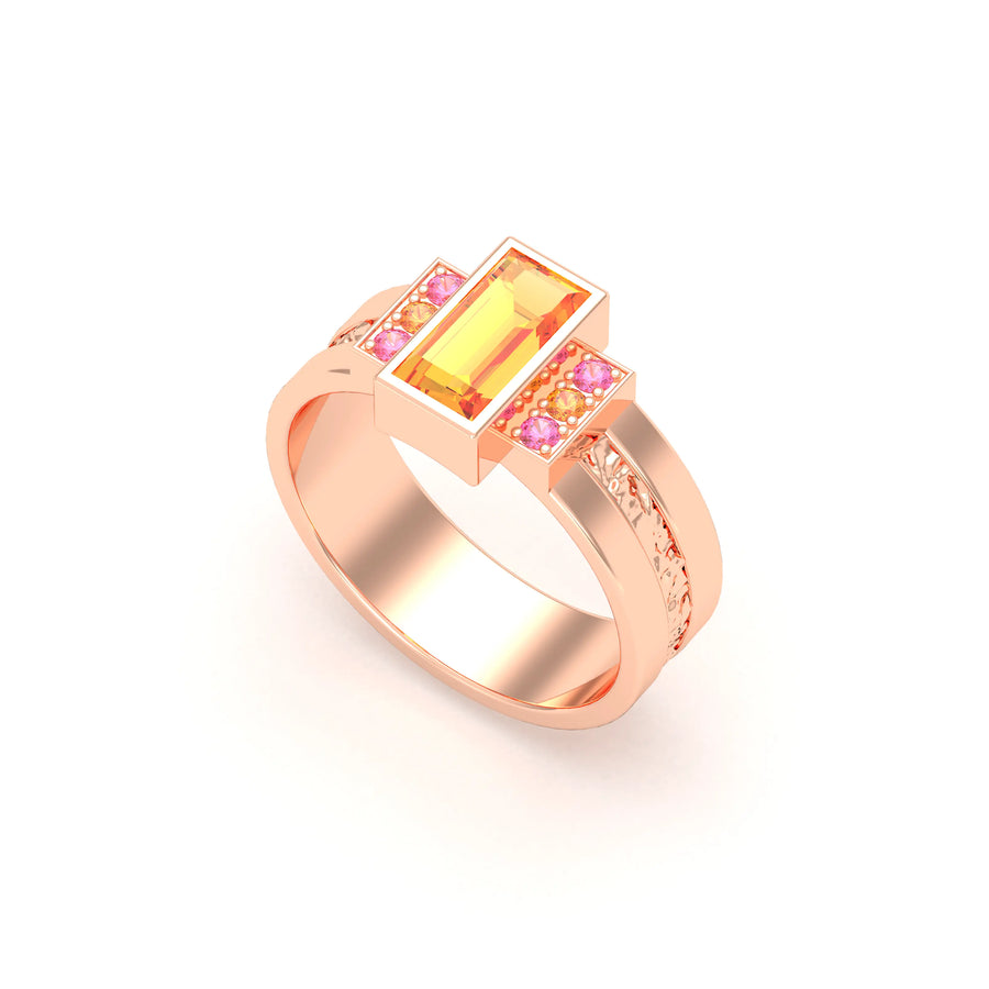 Bague de joaillerie en or rose 18 carats, vue de détail, fabriquée à l’atelier Bajoia de Sèvres