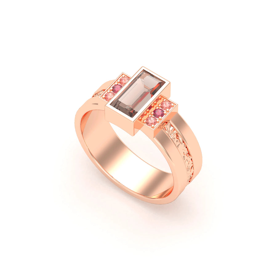 Bague de joaillerie en or rose 18 carats, vue de détail, fabriquée à l’atelier Bajoia de Sèvres