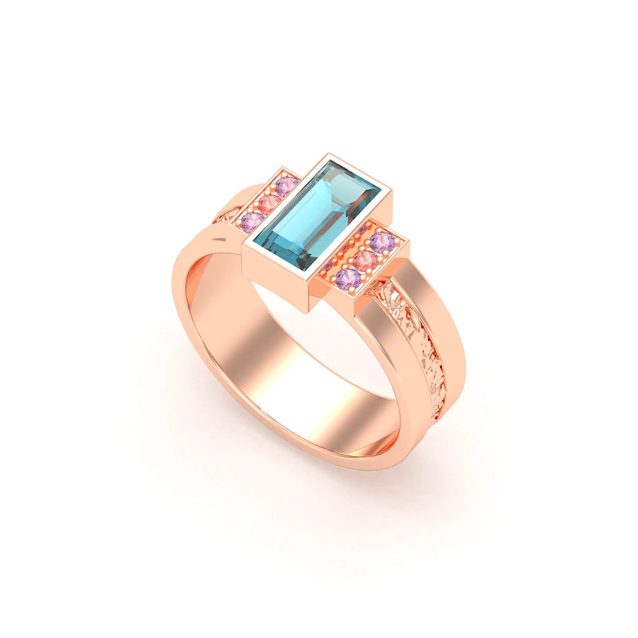 Bague de joaillerie en or rose 18 carats, vue de détail, fabriquée à l’atelier Bajoia de Sèvres