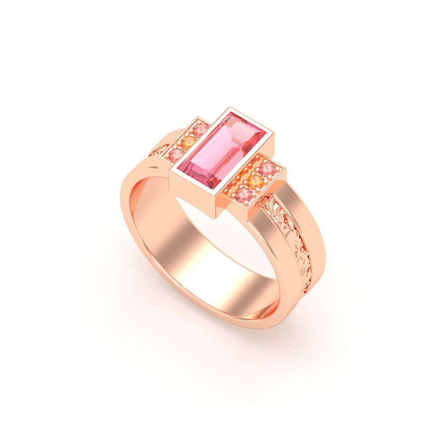 Bague de joaillerie en or rose 18 carats, vue de détail, fabriquée à l’atelier Bajoia de Sèvres