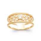 Bague bandeau ajouré bords perlés et zircons sertis clos en plaqué or