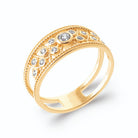 Bague bandeau ajouré bords perlés et zircons sertis clos en plaqué or