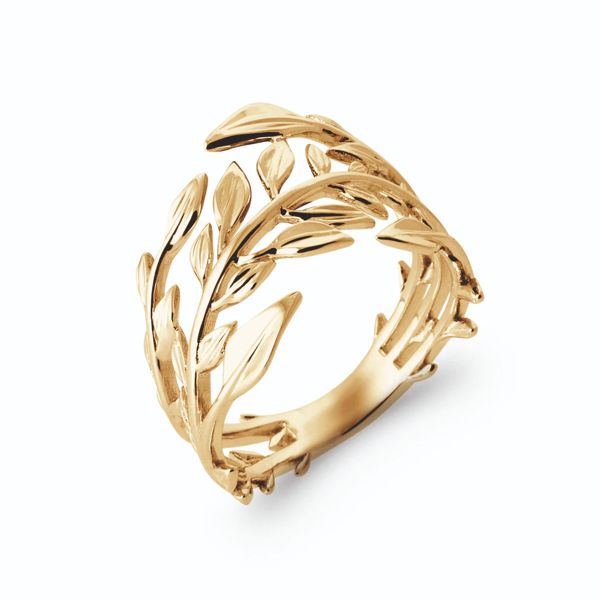 Bague bandeau ajouré de feuillages ciselés en plaqué or