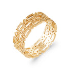 Bague bandeau ajouré frise de grecques perlées et petits zircons en plaqué or