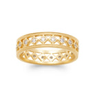 Bague bandeau ajouré frise de losanges et zircons bords perlés en plaqué or