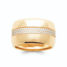 Bague bandeau bombé poli et fine bande de zircons pavés plaqué or, vue de face