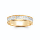 Bague bandeau bords perlés et ligne de zircons baguettes plaqué or, vue de face
