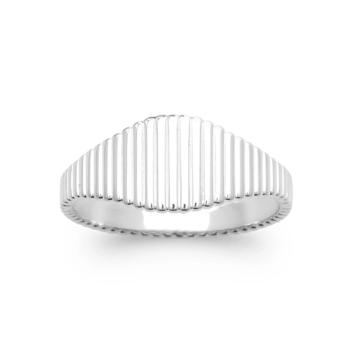 Bague bandeau cannelée en argent 925 rhodié, vue de face