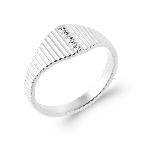 Bague bandeau cannelée et liseré de zircons en argent 925