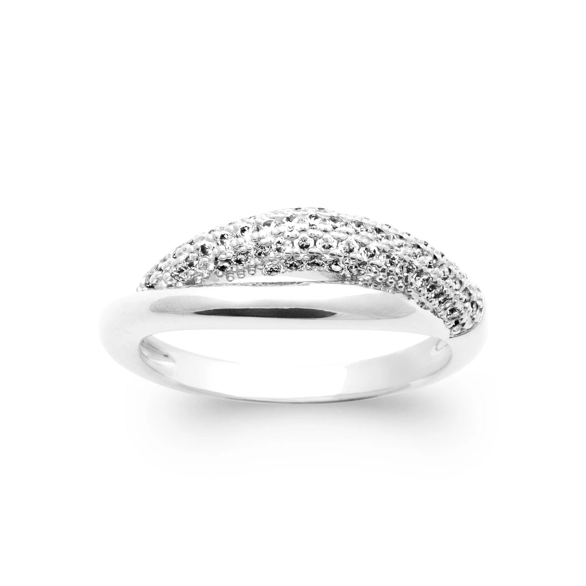 Bague bandeau croisé pavé de zircons en argent 925