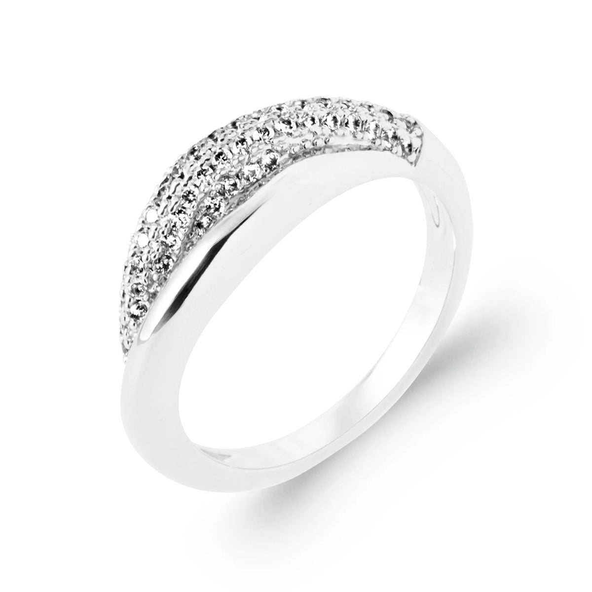 Bague bandeau croisé pavé de zircons en argent 925