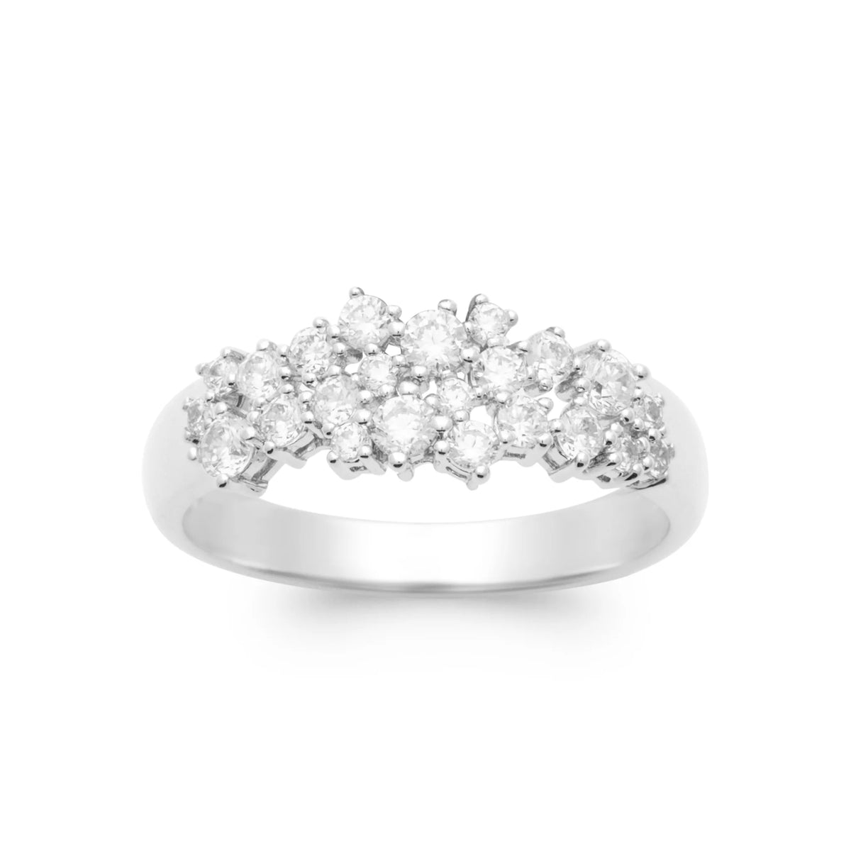 Bague bandeau double rang grappe de zircons en argent 925