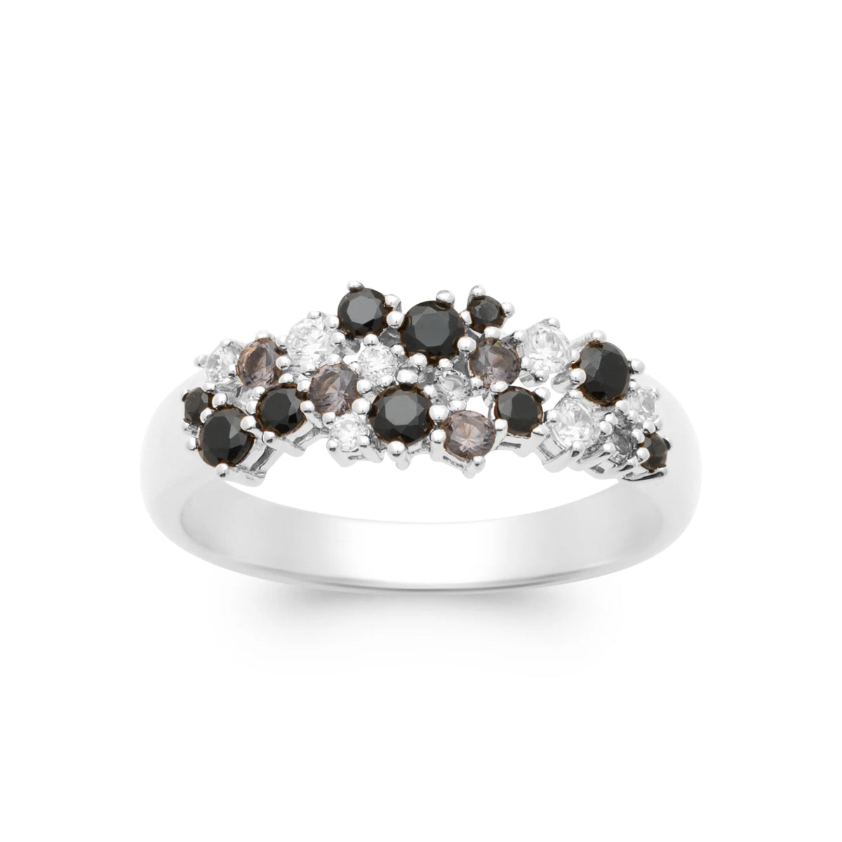 Bague bandeau double rang pierres noires et zircons en argent 925