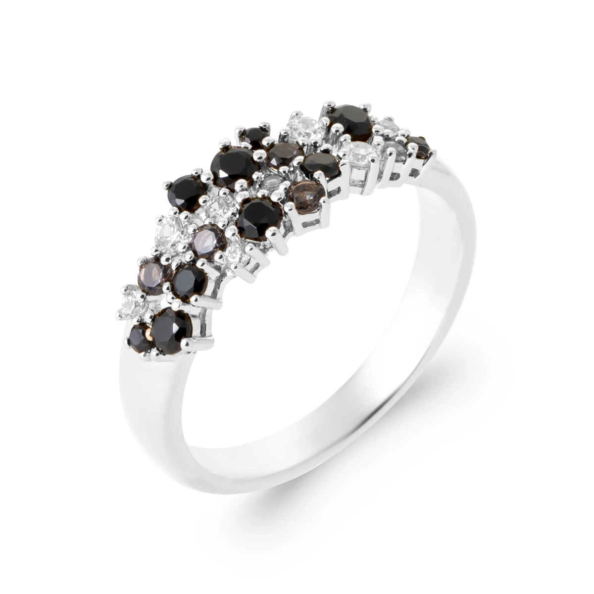 Bague bandeau double rang pierres noires et zircons en argent 925