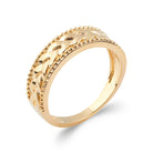 Bague bandeau filigrane d’arabesques sans pierre et bordures perlées en plaqué or