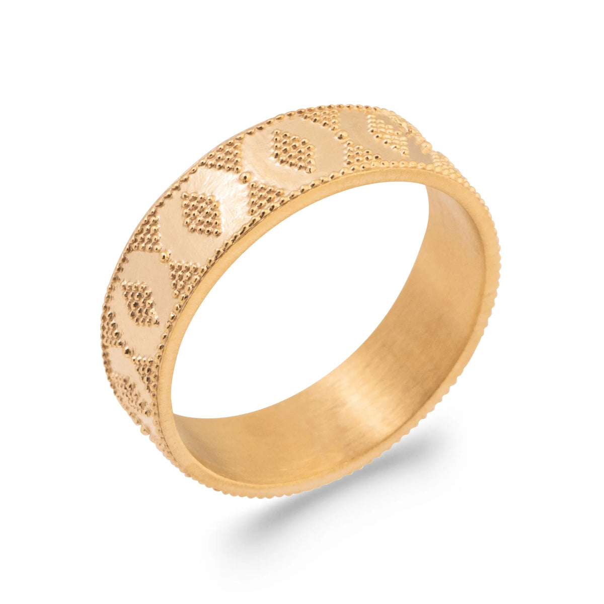 Bague bandeau gravé frise de feuilles d’olivier en plaqué or