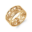 Bague bandeau large ajouré d’arabesques en filigrane d’or en plaqué or