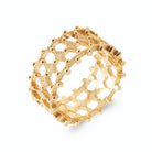 Bague bandeau large ajouré en nid d’abeille perlé en plaqué or