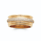 Bague bandeau large anneau central pavé entre deux joncs plaqué or, vue de face