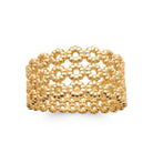 Bague bandeau large en dentelle de fleurettes perlées en plaqué or