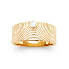 Bague bandeau large grains d’or en ondes et zircon en plaqué or