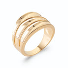 Bague bandeau large à rainures parallèles évasées en plaqué or