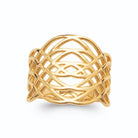 Bague bandeau large résille de fils d’or entrelacés en plaqué or