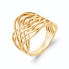 Bague bandeau large résille de fils d’or entrelacés en plaqué or
