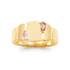 Bague bandeau ondulé deux pierres poires rose pâle et rose poudré plaqué or, vue de face