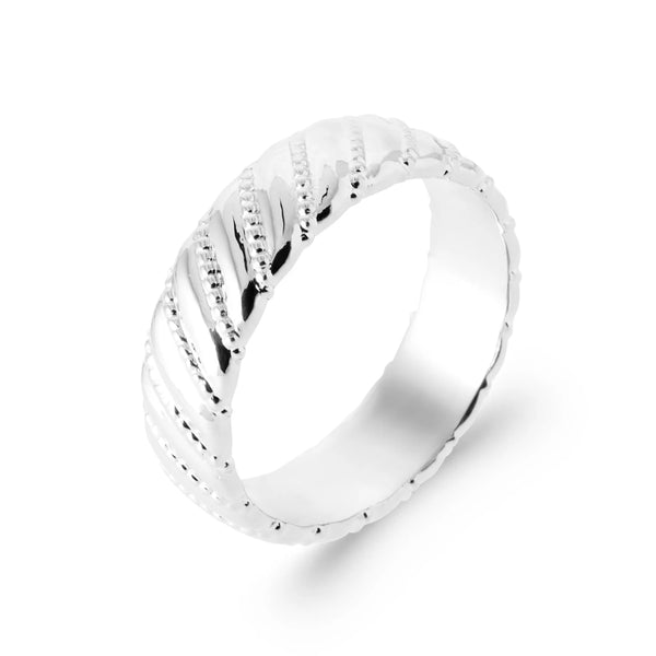 Bague bandeau à stries diagonales en argent 925 rhodié