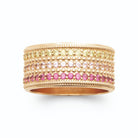 Bague bandeau trois rangs pavés jaune, clair et rose en plaqué or