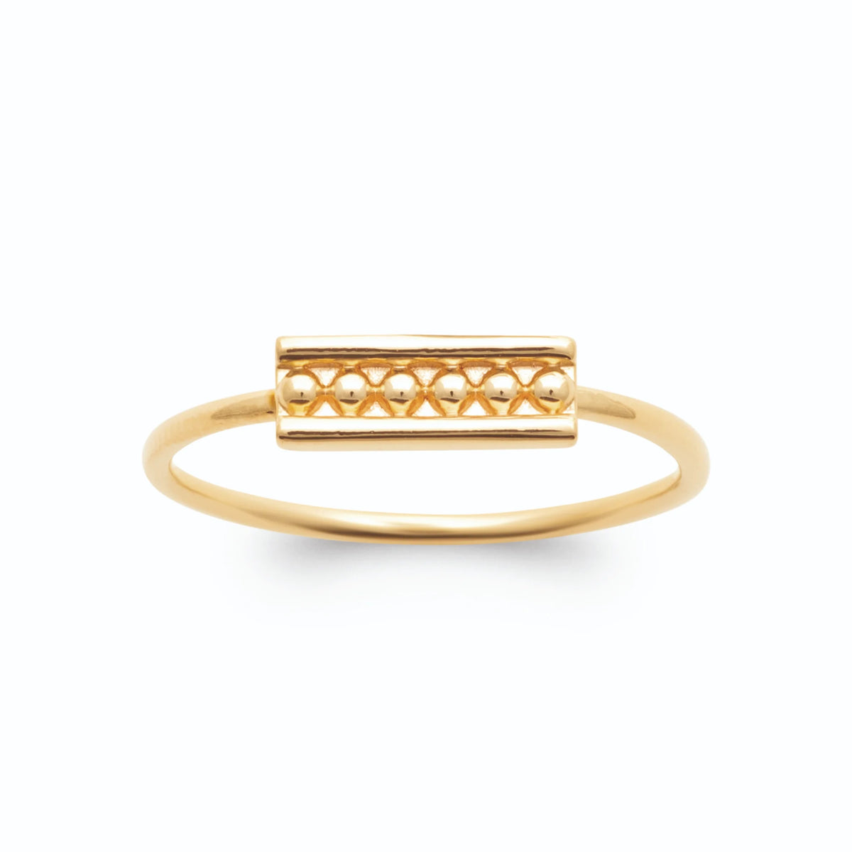 Bague barrette ajourée rangée de billes d’or en plaqué or
