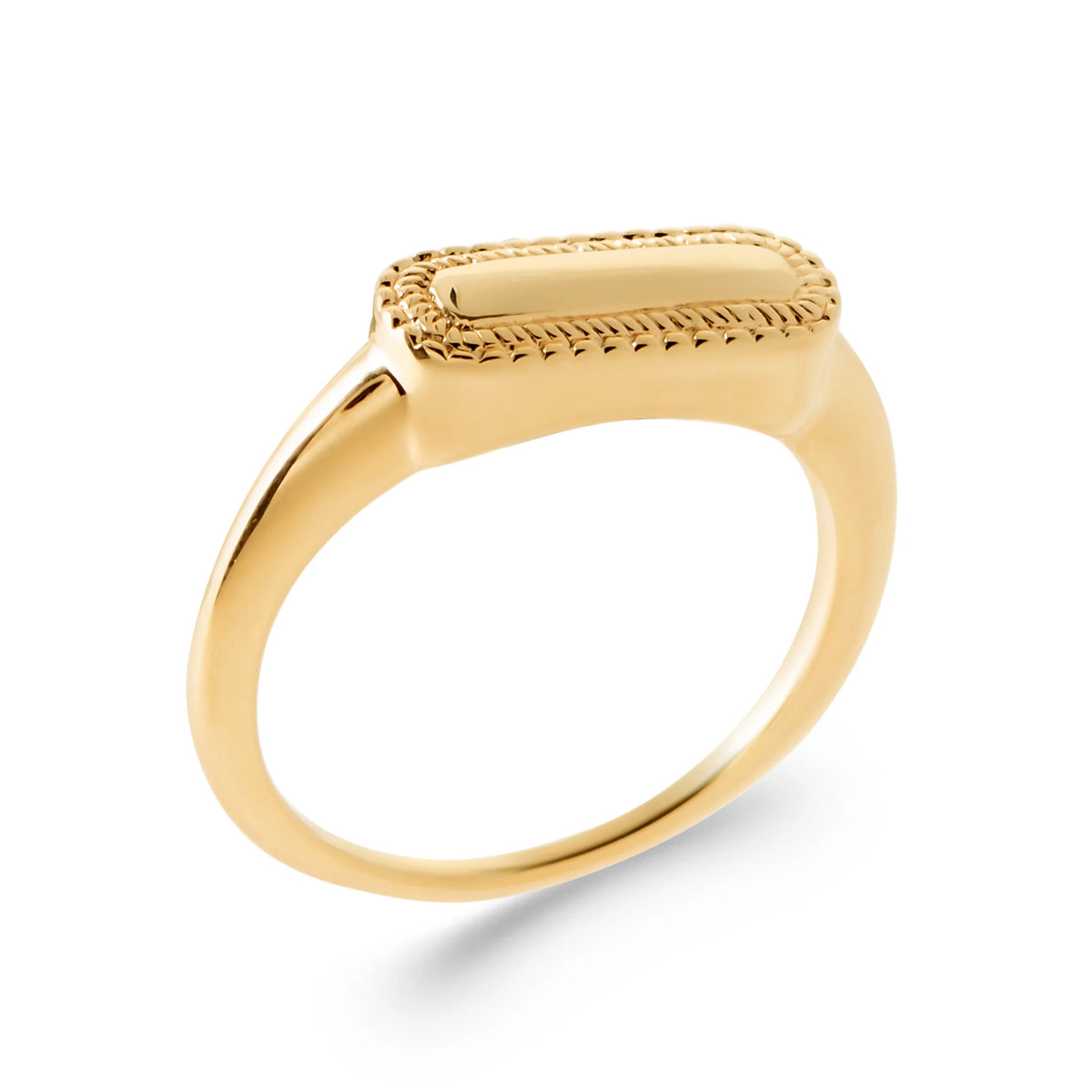 Bague barrette ovale polie bordée de grains d’or en plaqué or