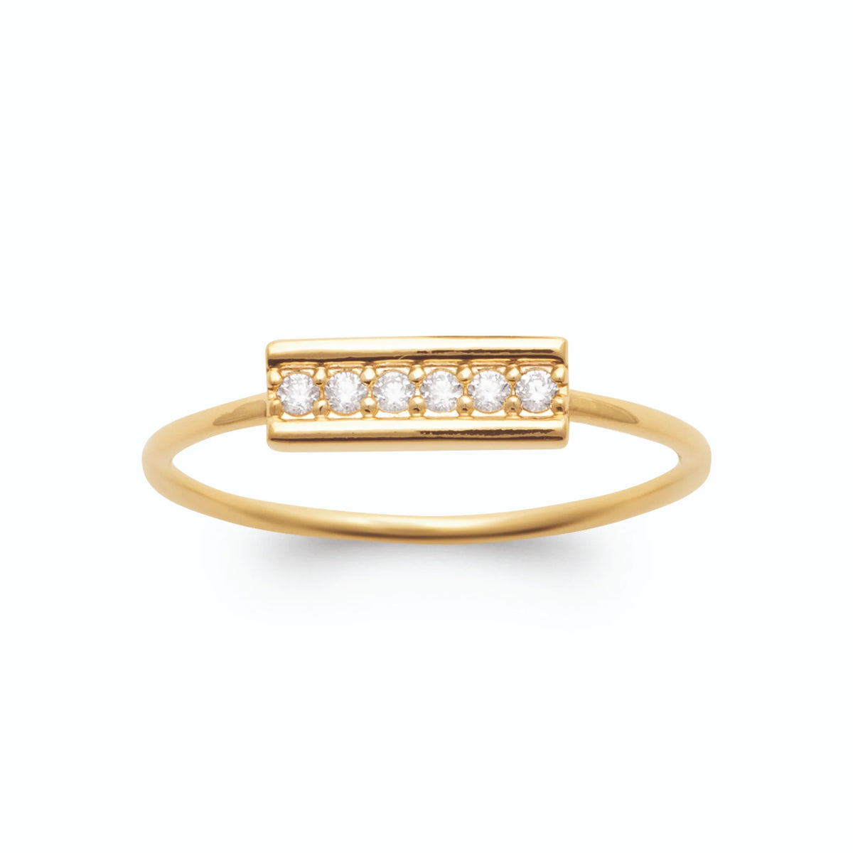 Bague barrette rectangulaire ligne de zircons sur anneau fin en plaqué or