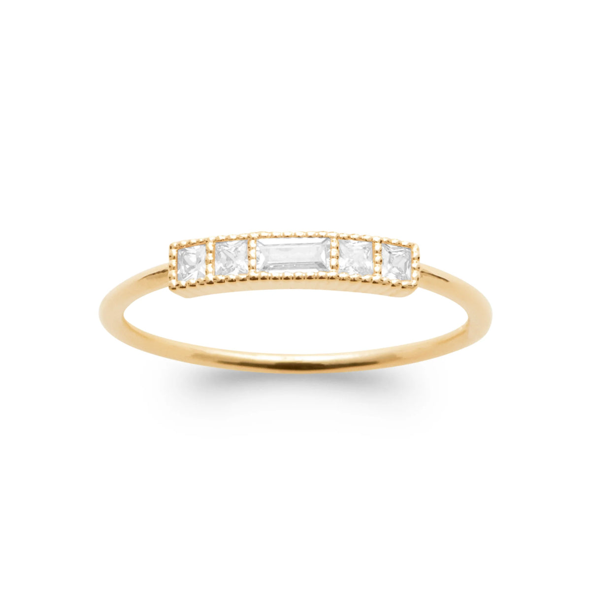 Bague barrette de zircons baguettes et ronds en plaqué or