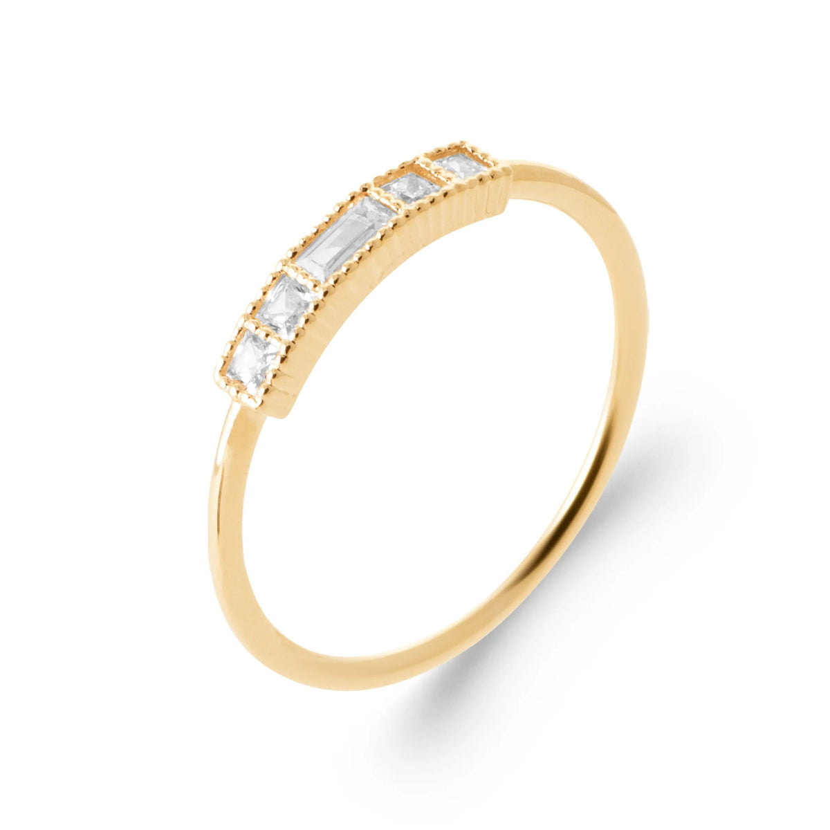 Bague barrette de zircons baguettes et ronds en plaqué or