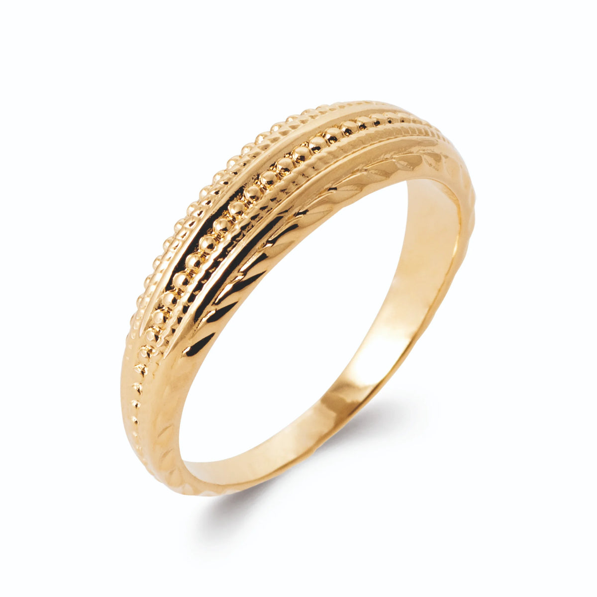 Bague bombée à rangs ciselés diamantés en plaqué or