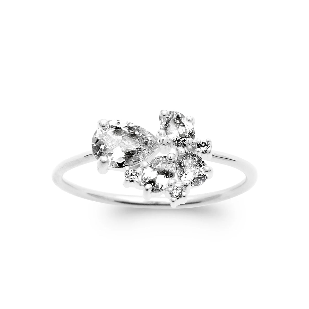 Bague bouquet de zircons poire et ronds en argent 925