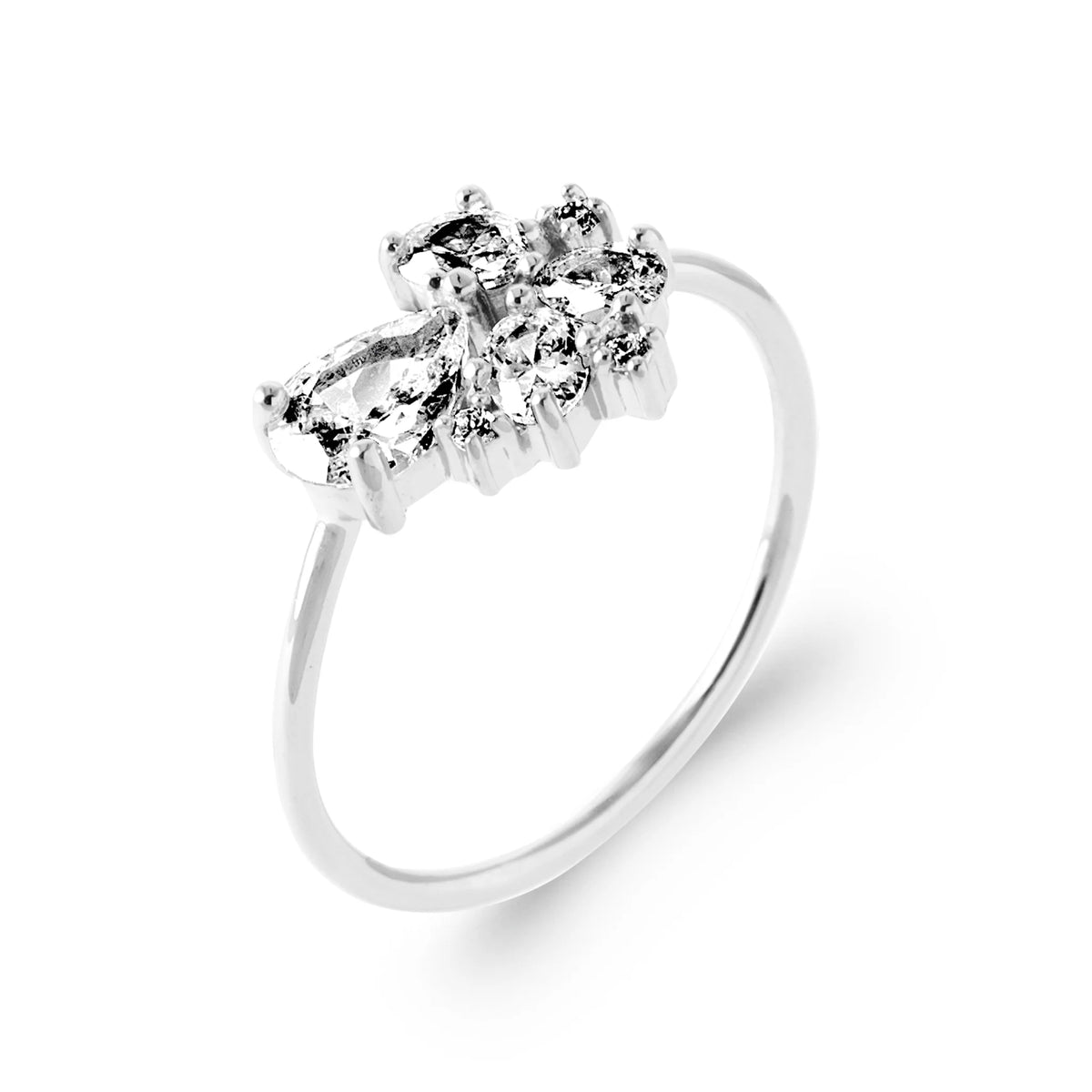 Bague bouquet de zircons poire et ronds en argent 925
