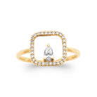 Bague cadre carré pavé et zircon poire suspendu plaqué or, vue de face