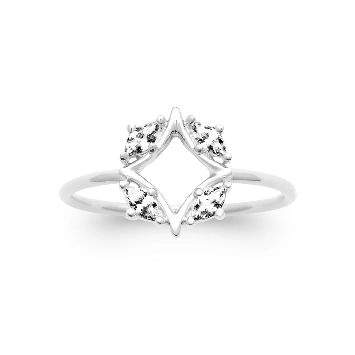 Bague cadre hexagonal et zircons en argent 925, vue de face