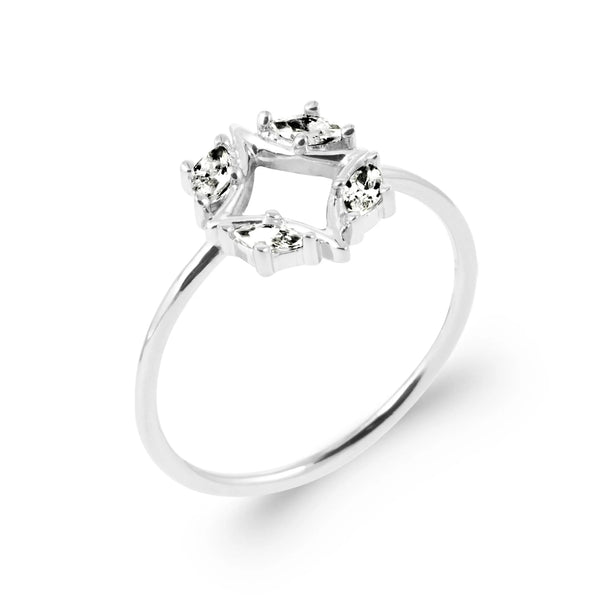 Bague cadre hexagonal et zircons en argent 925