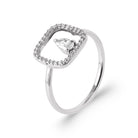 Bague cadre rectangulaire pavé et zircon poire en argent 925