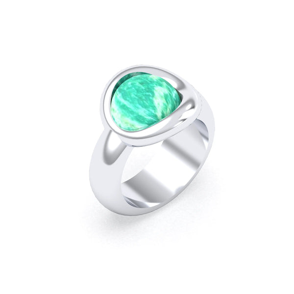 Bague femme Camille en argent 950, cabochon de pierre fine au choix Amazonite
