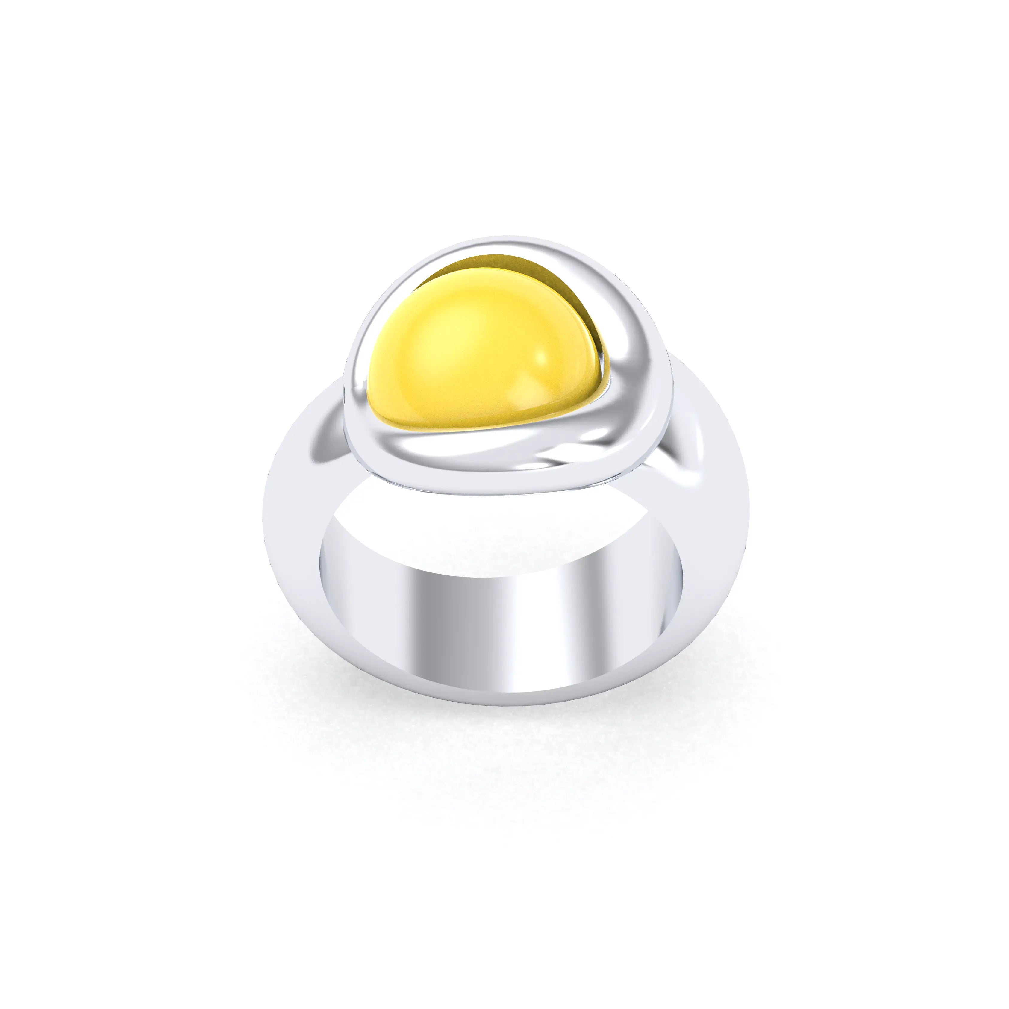 Bague femme Camille en argent 950, cabochon de pierre fine au choix