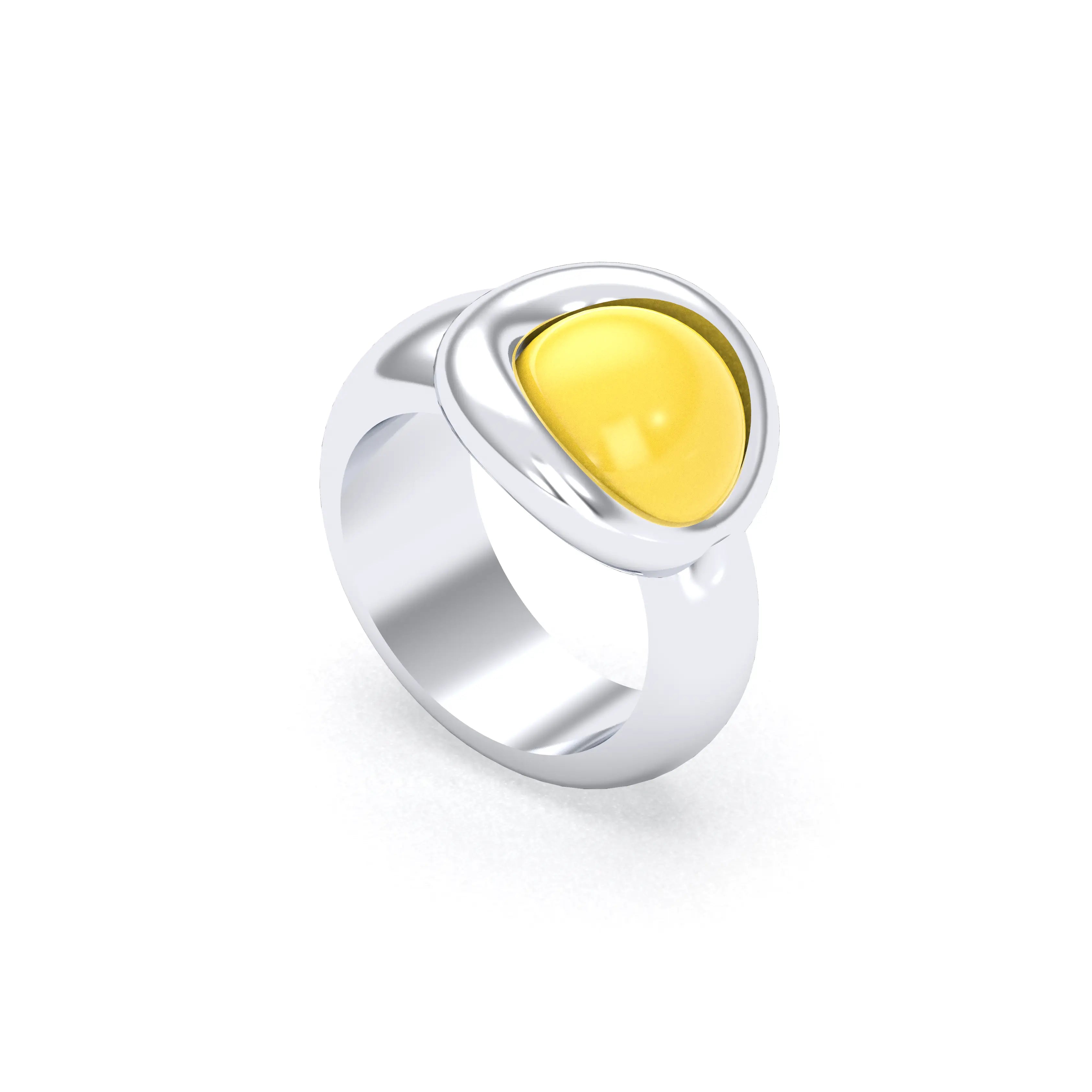 Bague femme Camille en argent 950, cabochon de pierre fine au choix