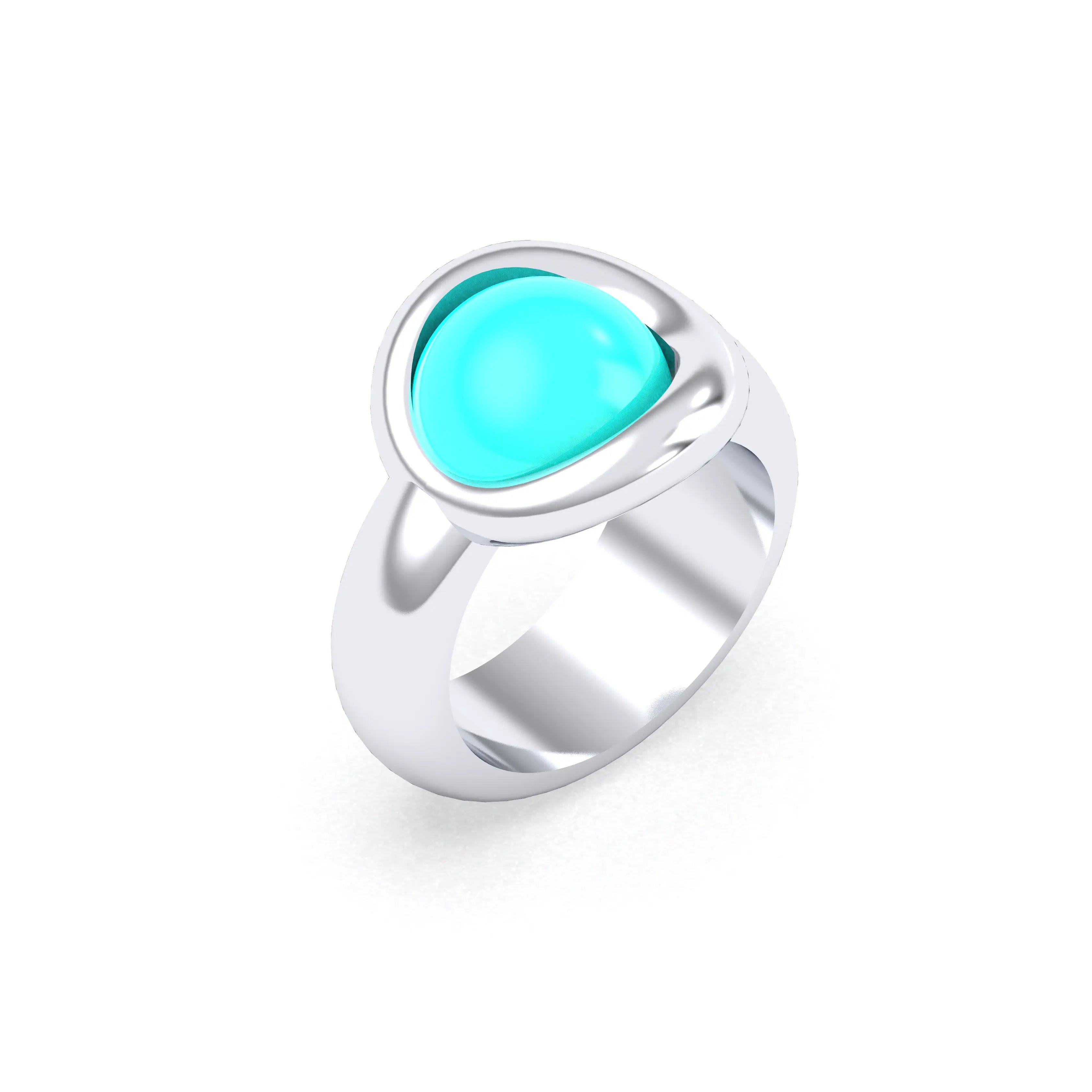 Bague femme Camille en argent 950, cabochon de pierre fine au choix Calcédoine teintée paraïba