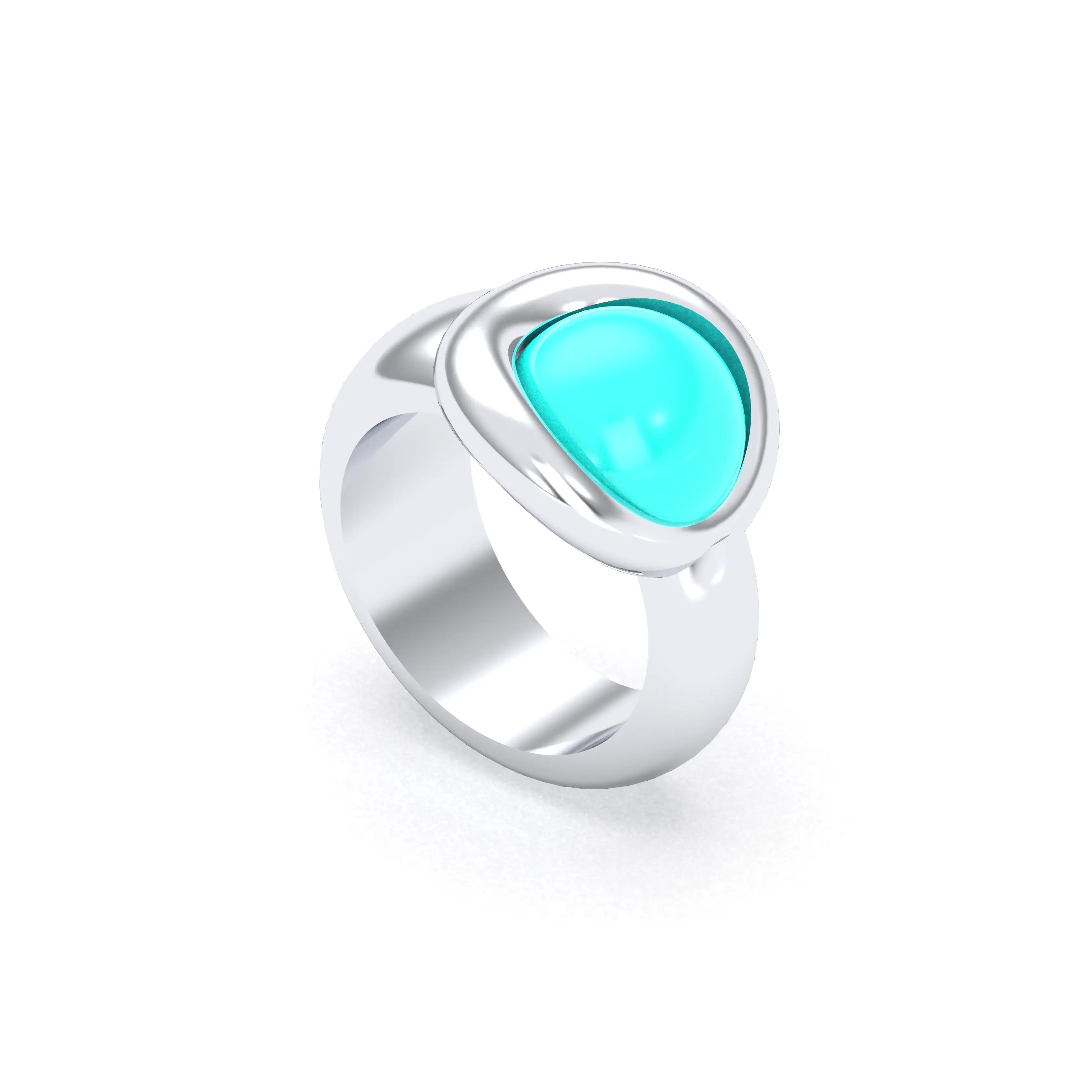 Bague femme Camille en argent 950, cabochon de pierre fine au choix