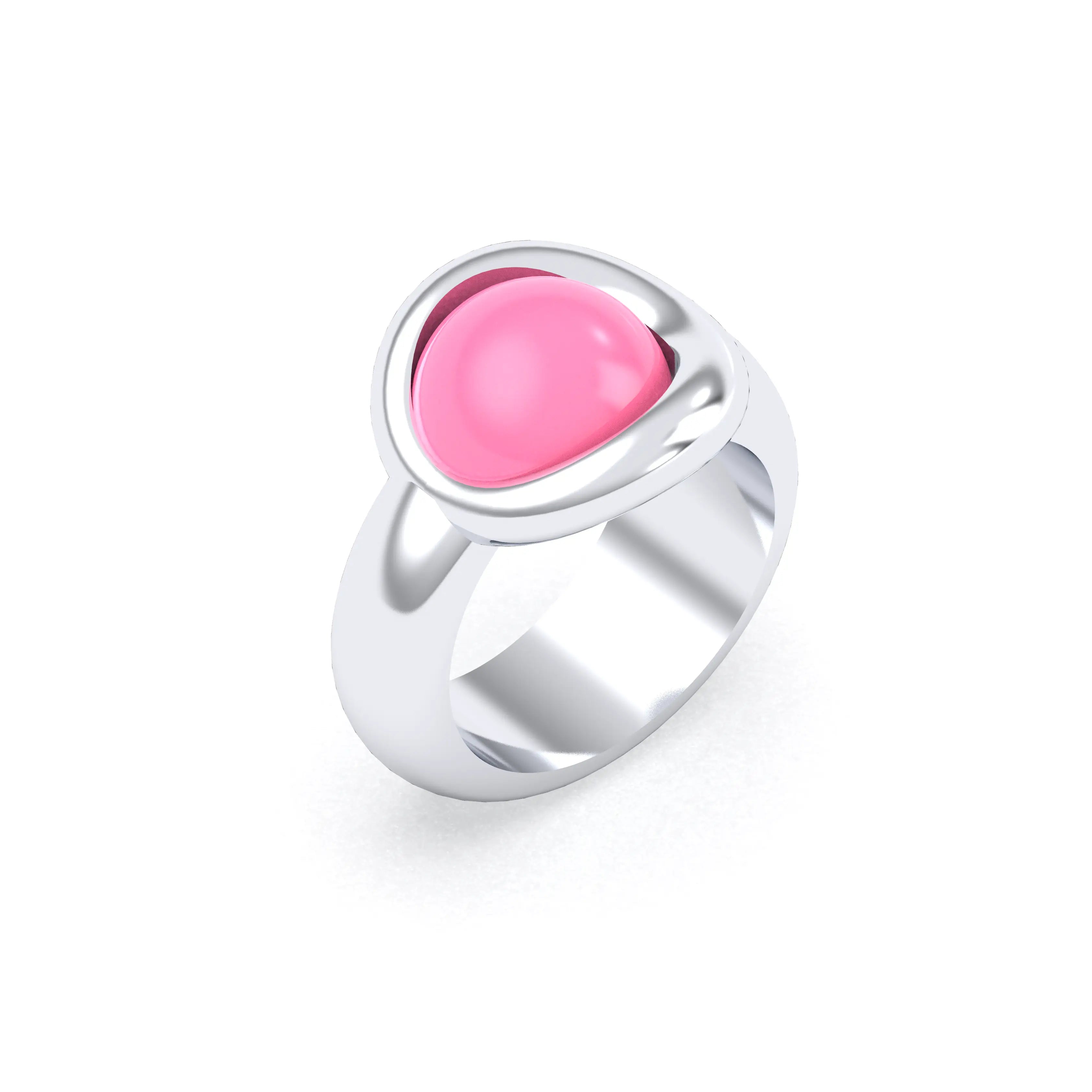 Bague femme Camille en argent 950, cabochon de pierre fine au choix Calcédoine teintée rose